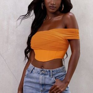 Club L London Off-Shoulder Orange Crop Top